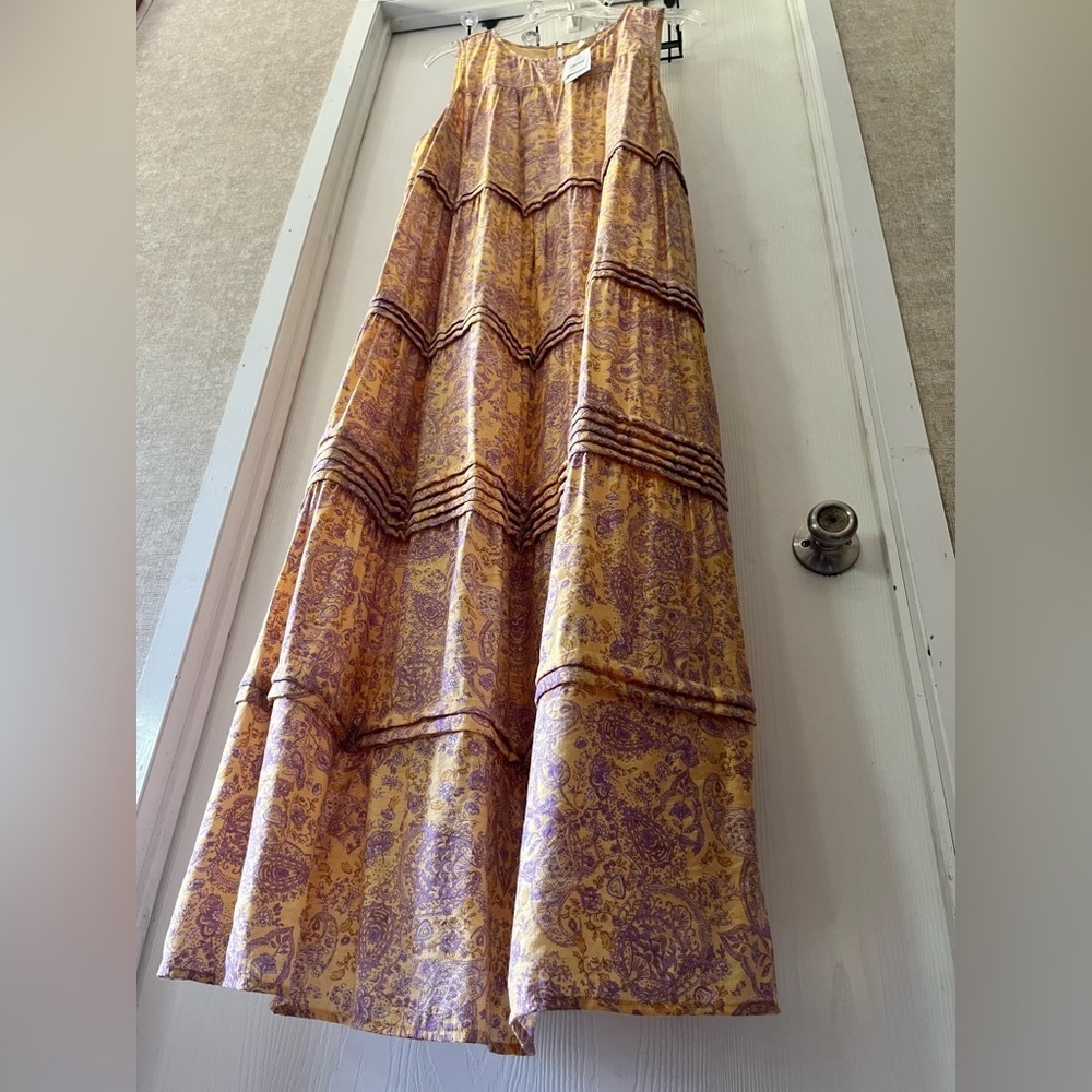 J.Jill Yellow Purple Floral Paisley Tiered Sleeveless Dress - Picture 6 of 10